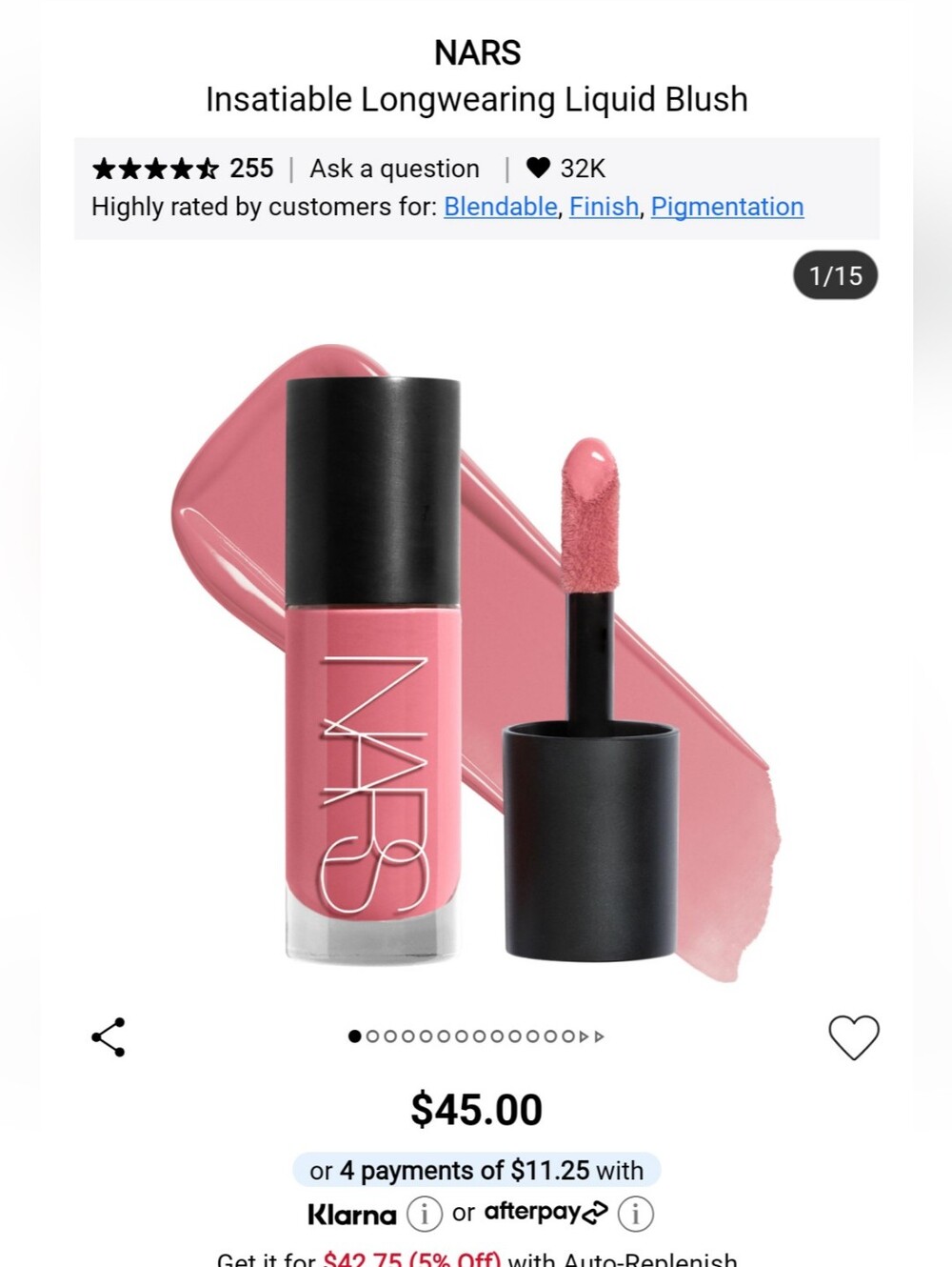 NARS Insatiable Longwearing Liquid Blush — Orgazm lust